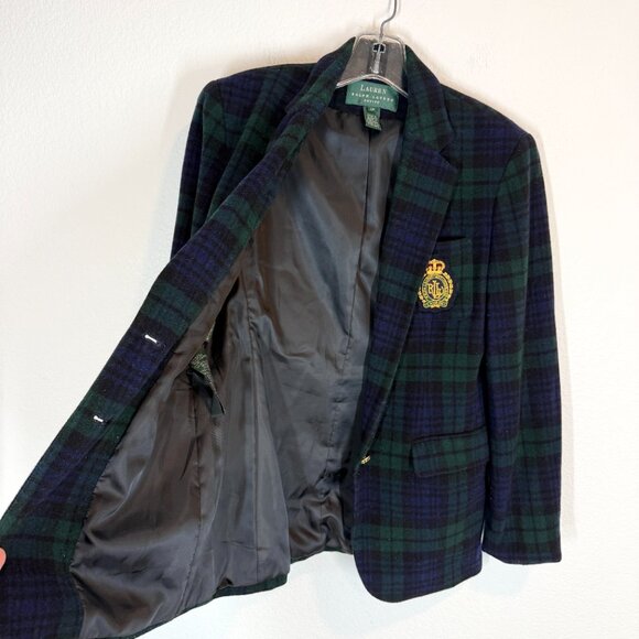 Vintage Ralph Lauren Crest Blazer Jacket Blackwatch Wool Cashmere Plaid 2P - Picture 4 of 11